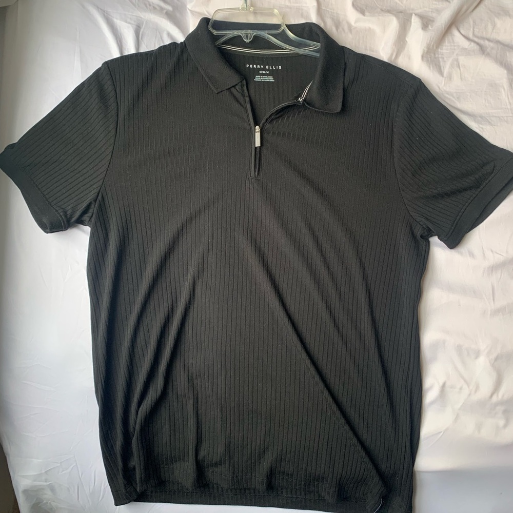 Perry Ellis Black Ribbed Quarter-Zip Polo